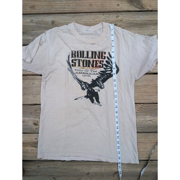 Vintage ORIGINAL Band Tee Rolling Stones 1975 Eagle Medium Distressed Holes - Picture 10 of 11